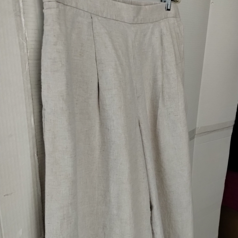 Banana Republic Linen Blend Cream Wide Leg Pants SZ Large Classic Dressy Office - Picture 5 of 13